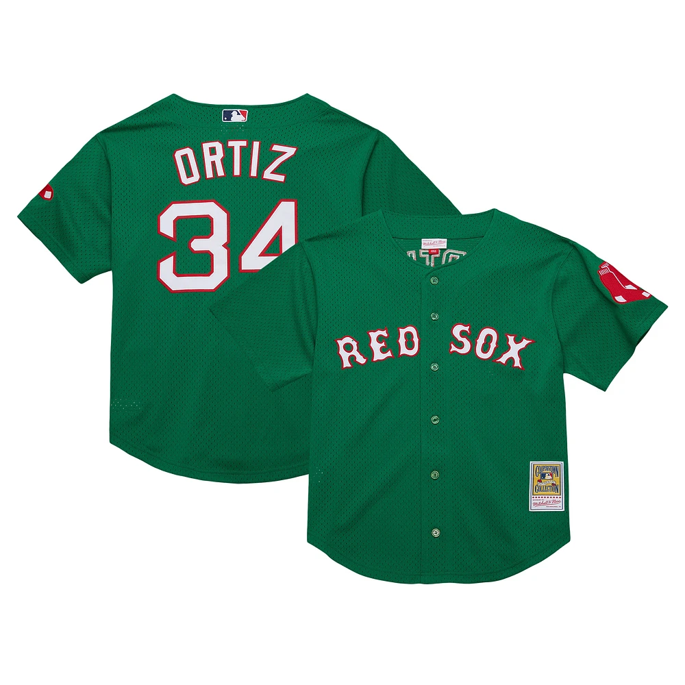 Youth Mitchell & Ness David Ortiz Green Boston Red Sox Cooperstown Collection Mesh Batting Practice Jersey