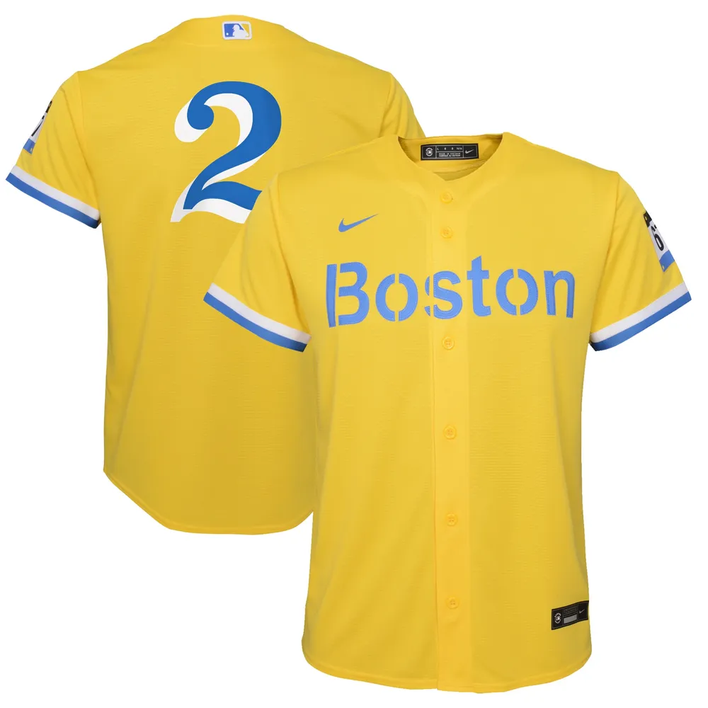 Men's Nike Xander Bogaerts Gold/Light Blue Boston Red Sox City Connect Replica Player Jersey, L