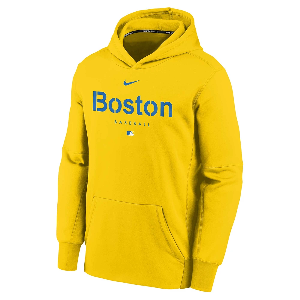 Youth Nike Yellow Boston Red Sox Authentic Collection City Connect Performance - Pullover Hoodie