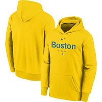 Youth Nike Yellow Boston Red Sox Authentic Collection City Connect Performance - Pullover Hoodie