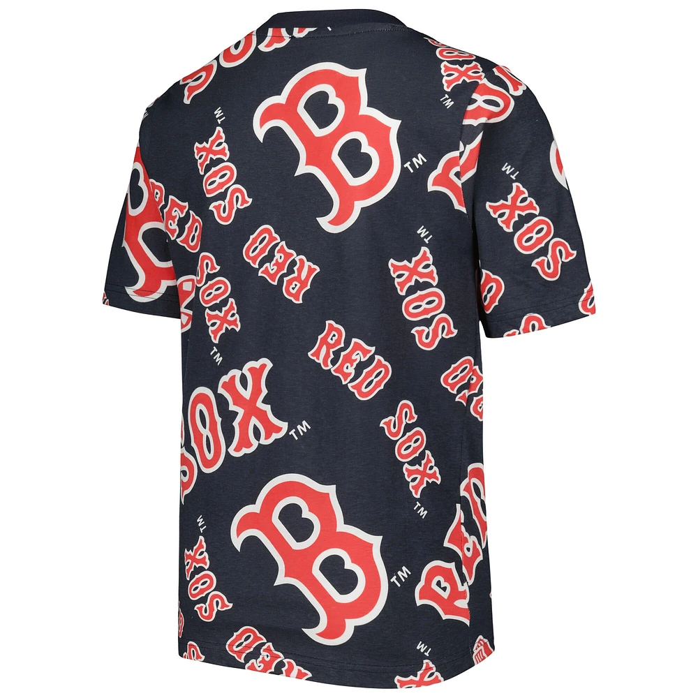 T-shirt bleu marine Boston Red Sox Allover Team pour jeune