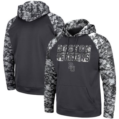 Men's Colosseum Charcoal Boston University OHT Military Appreciation Digital Camo Pullover Hoodie