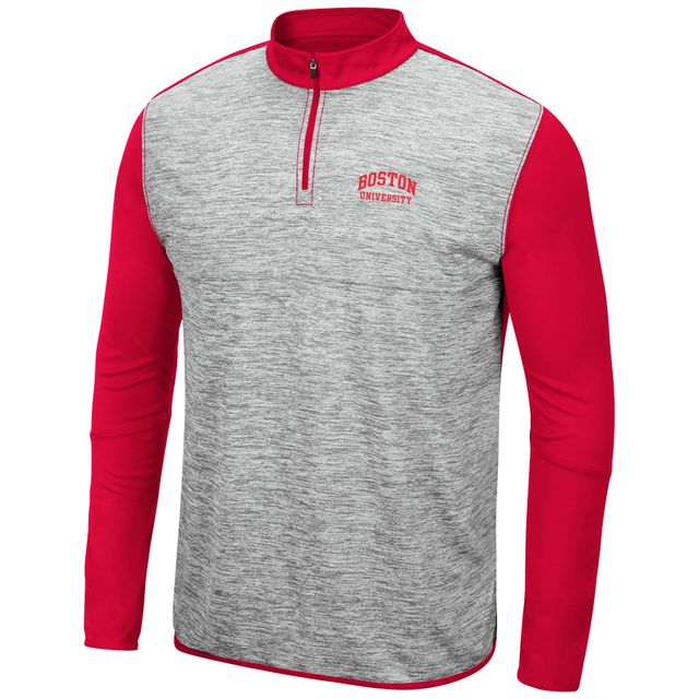 Veste Colosseum Heather Grey/Scarlet Boston University Prospect Quarter-Zip pour hommes