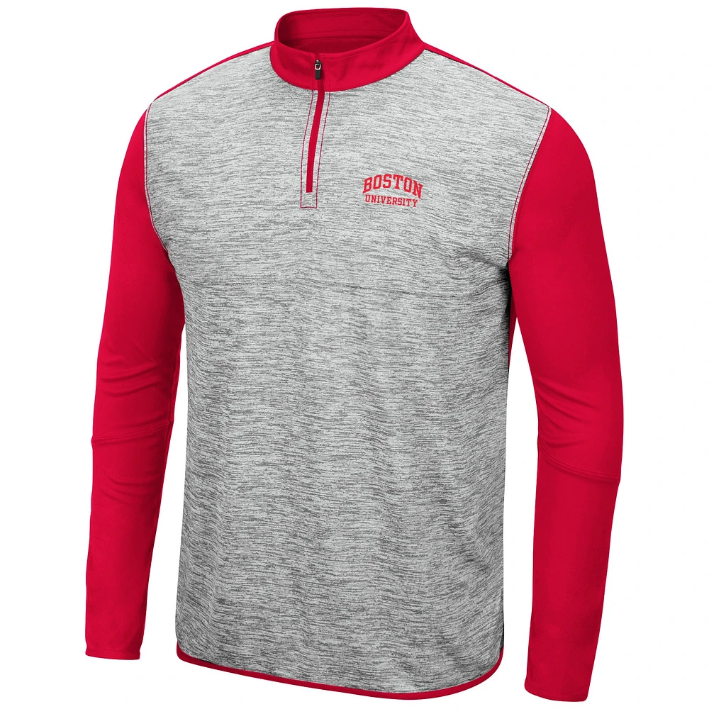 Men's Colosseum Heather Gray/Scarlet Boston University Prospect Quarter-Zip Jacket