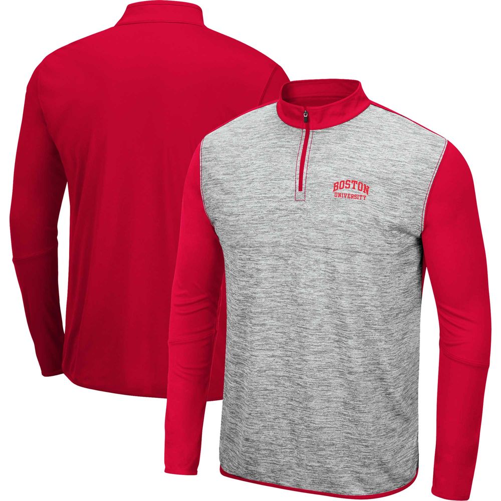 Men's Colosseum Heather Gray/Scarlet Boston University Prospect Quarter-Zip Jacket