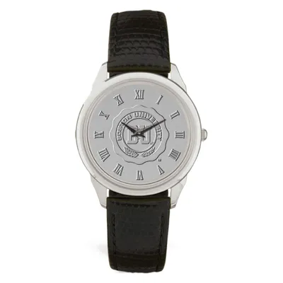 Boston University Medallion Black Leather Wristwatch - Silver
