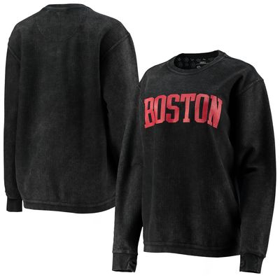 Women's Pressbox Boston University Comfy Cord Vintage Wash Basic Arch Pullover Sweatshirt