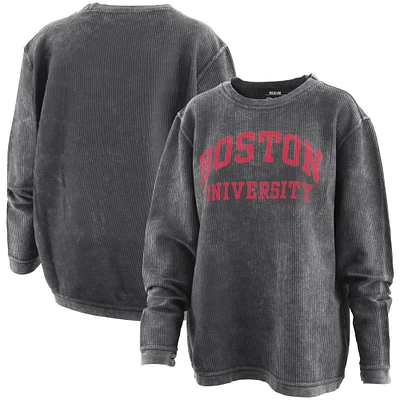 Women's Pressbox Boston University Comfy Cord Vintage Wash Basic Arch Pullover Sweatshirt