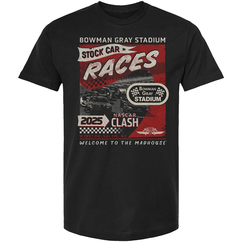 T-shirt à damier pour homme avec affiche de sport noir Bowman Gray Stadium Clash