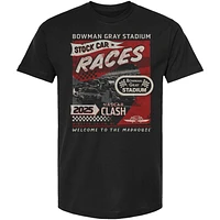 Men's Checkered Flag Sports Black Bowman Gray Stadium Clash Poster T-Shirt