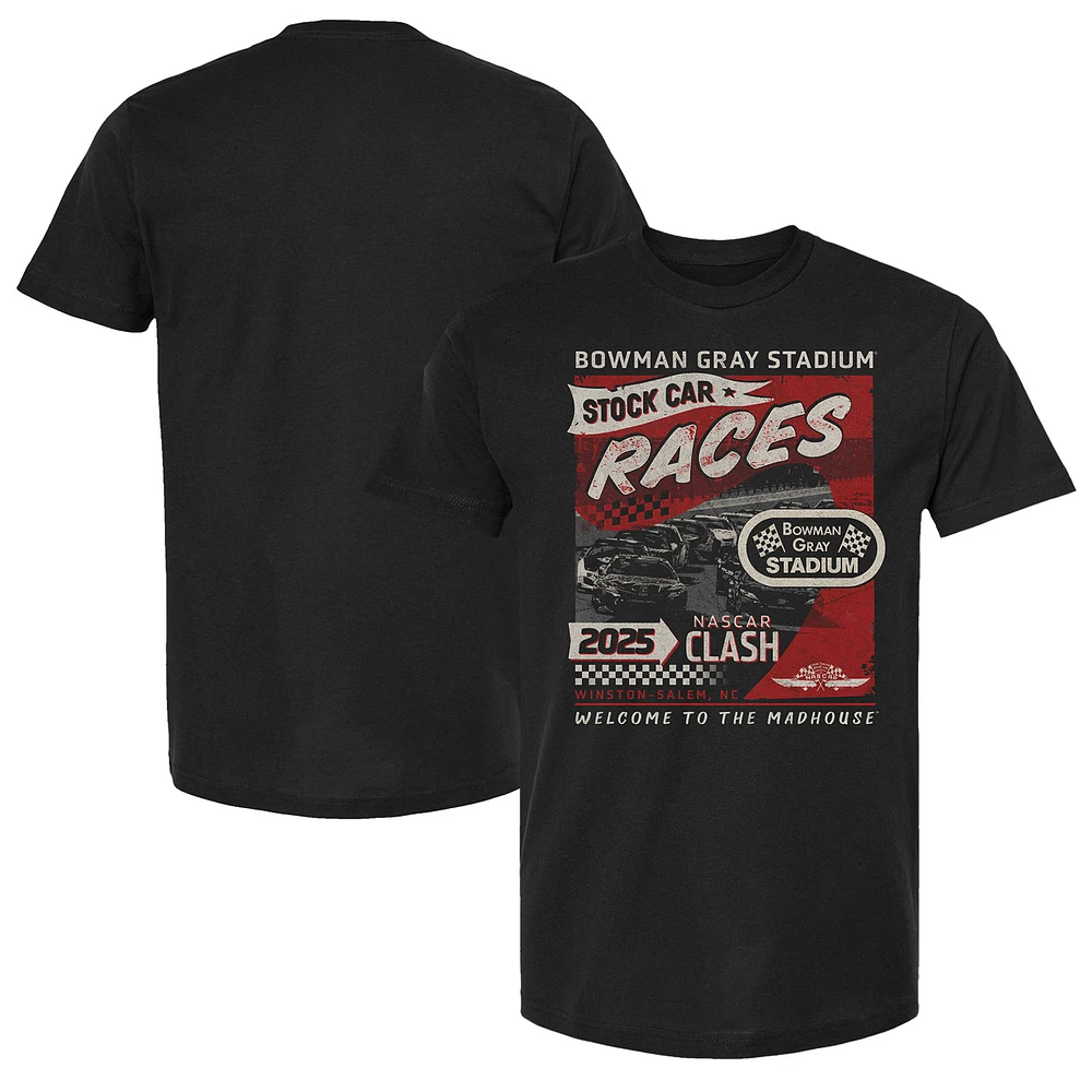 T-shirt à damier pour homme avec affiche de sport noir Bowman Gray Stadium Clash