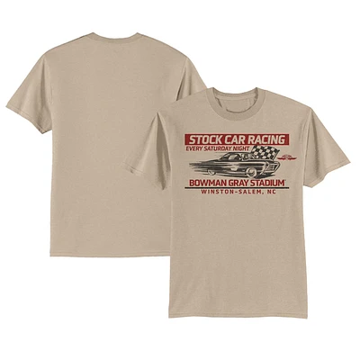 Men's Checkered Flag Sports Tan Bowman Gray Stadium Clash Every Saturday Night T-Shirt