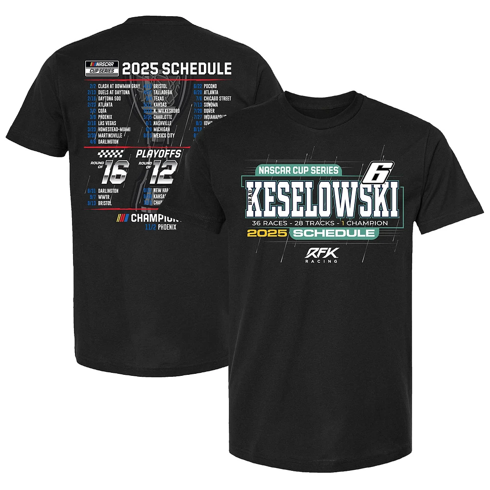 T-shirt à damier pour homme Brad Keselowski 2025 NASCAR Cup Series Schedule Black