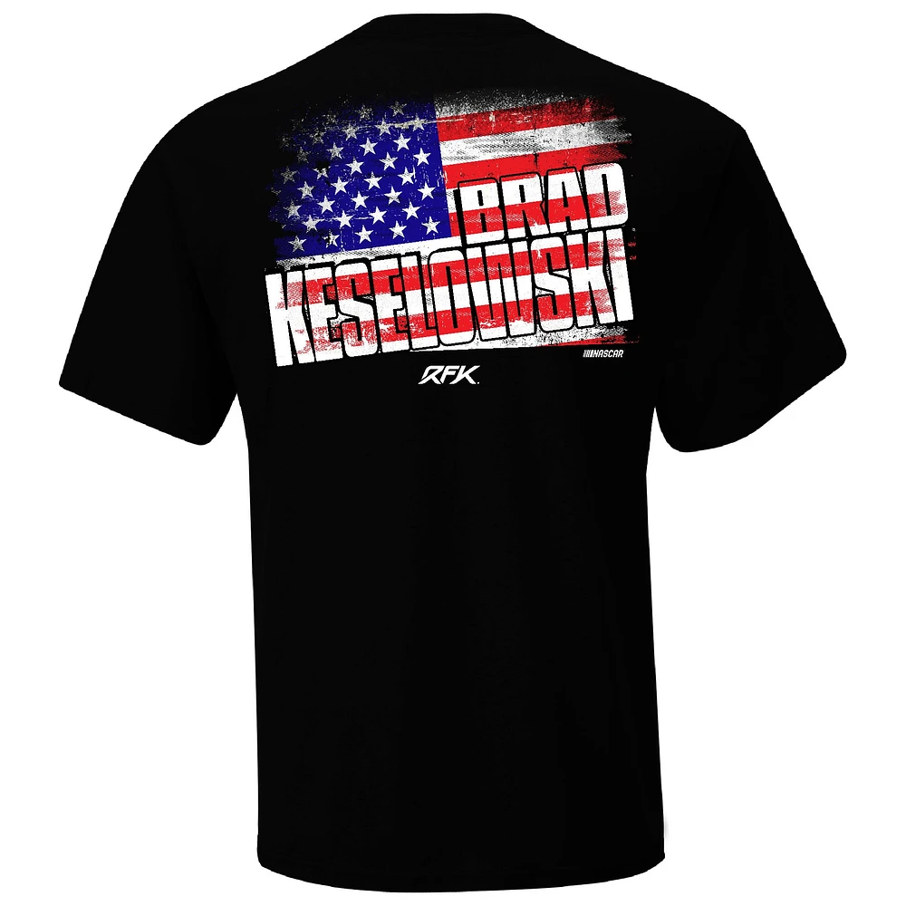 T-shirt noir avec drapeau à damier pour hommes, Brad Keselowski