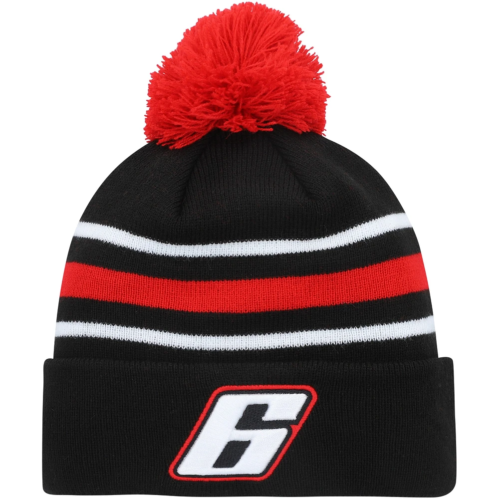 Bonnet en tricot noir à revers avec pompon Brad Keselowski New Era pour homme