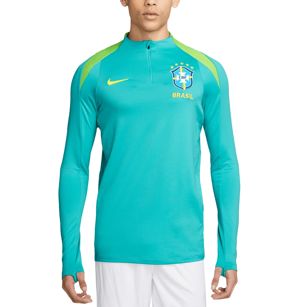 Men's Nike  Aqua Brazil National Team 2024 Strike Drill Performance Quarter-Zip Pullover Top