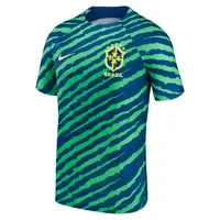 Men's Nike Blue/Green Brazil National Team 2022/23 Pre-Match Top