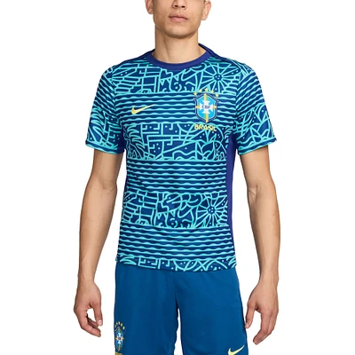 Haut d'avant-match Nike bleu pour homme de l'équipe nationale du Brésil 2024 Academy Pro