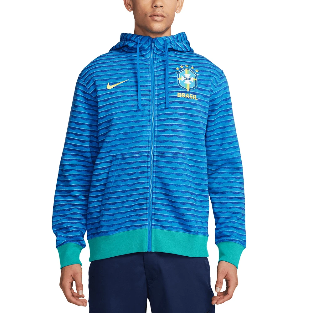 Sweat à capuche entièrement zippé Nike pour homme, bleu, équipe nationale du Brésil, club