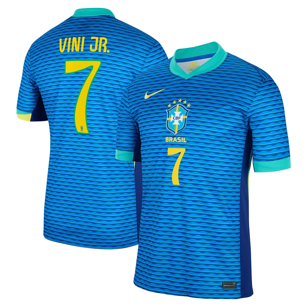 Maillot Nike Vini Jr. bleu pour homme, réplique de l'équipe nationale du Brésil 2024 extérieur