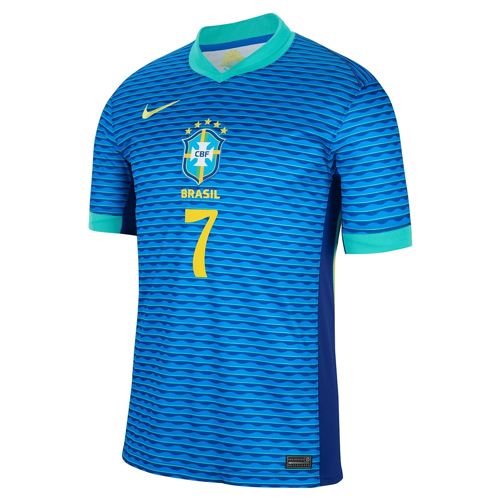 Maillot Nike Vini Jr. bleu pour homme, réplique de l'équipe nationale du Brésil 2024 extérieur