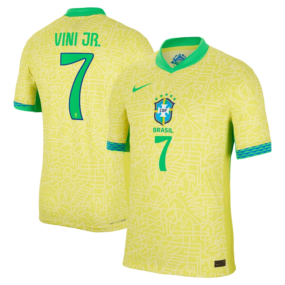 Maillot authentique Nike Vini Jr. de l'équipe nationale du Brésil 2024 domicile pour homme, jaune