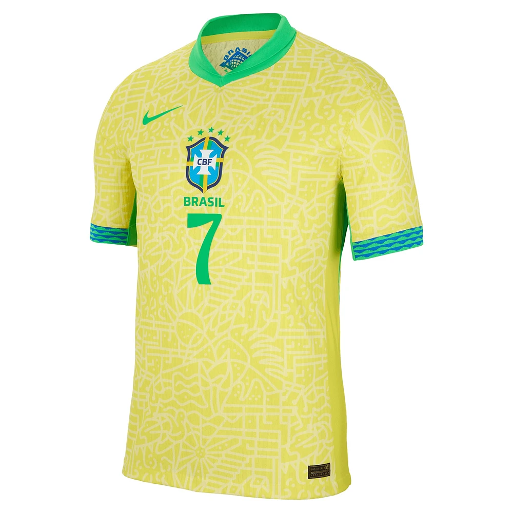 Maillot authentique Nike Vini Jr. de l'équipe nationale du Brésil 2024 domicile pour homme, jaune