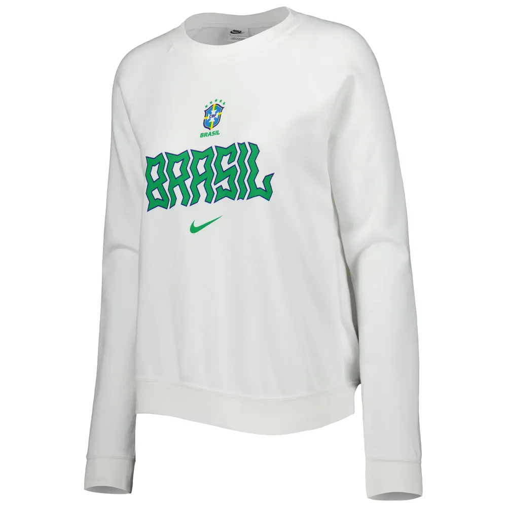 Women's Nike White Brazil National Team Lockup Varsity Tri-Blend Raglan Pullover Sweatshirt