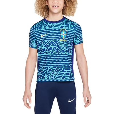 Haut d'avant-match Nike bleu pour enfant de l'équipe nationale du Brésil 2024 Academy Pro