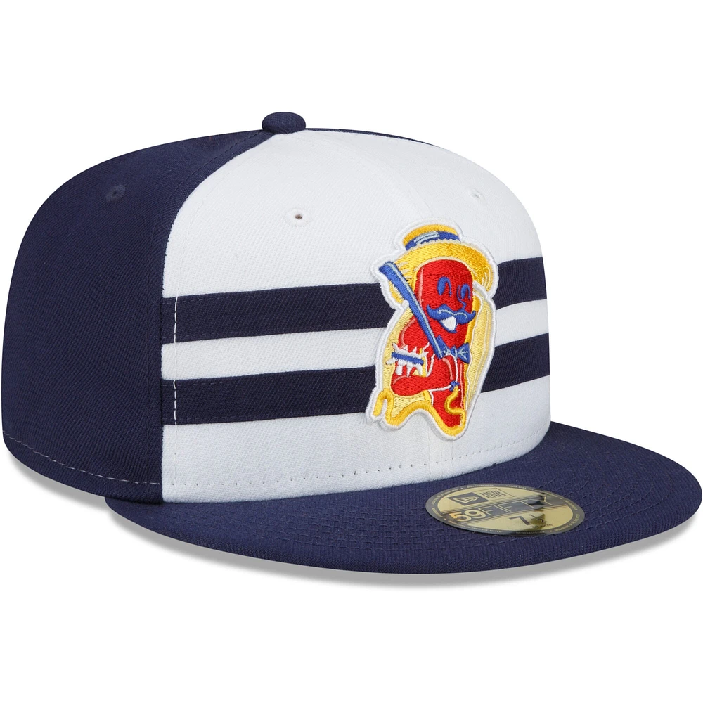 Casquette ajustée New Era Brooklyn Cyclones Coney Island Franks Theme Night 59FIFTY pour homme, blanc/bleu marine