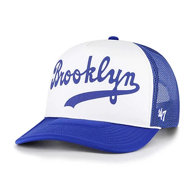 Men's '47 White Brooklyn Dodgers Cooperstown Collection Foam Front Script Trucker Snapback Hat