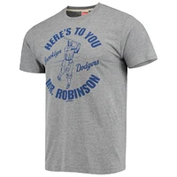 Men's Homage Jackie Robinson Gray Brooklyn Dodgers Tri-Blend T-Shirt