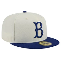 Men's New Era Cream Brooklyn Dodgers Cooperstown Collection Chrome 59FIFTY Fitted Hat
