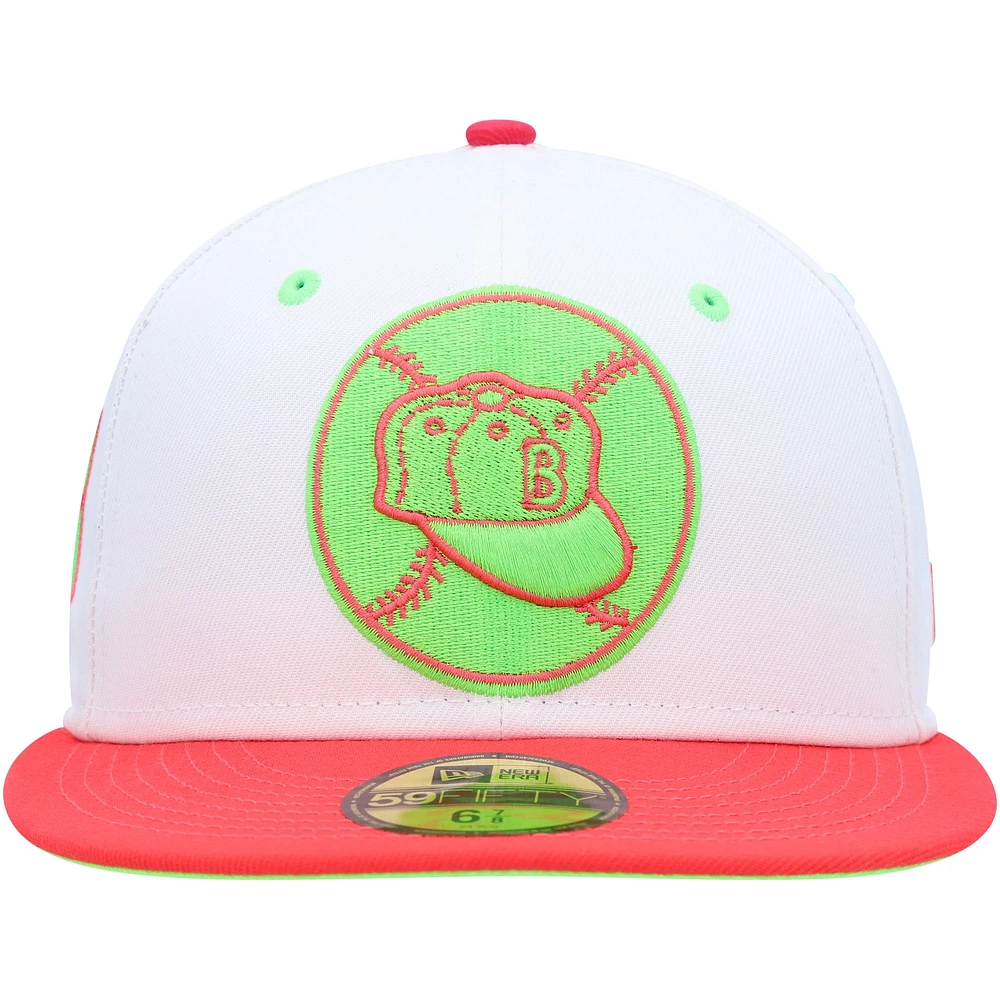 Men's New Era White/Coral Brooklyn Dodgers Cooperstown Collection 1955 World Series Strawberry Lolli 59FIFTY Fitted Hat