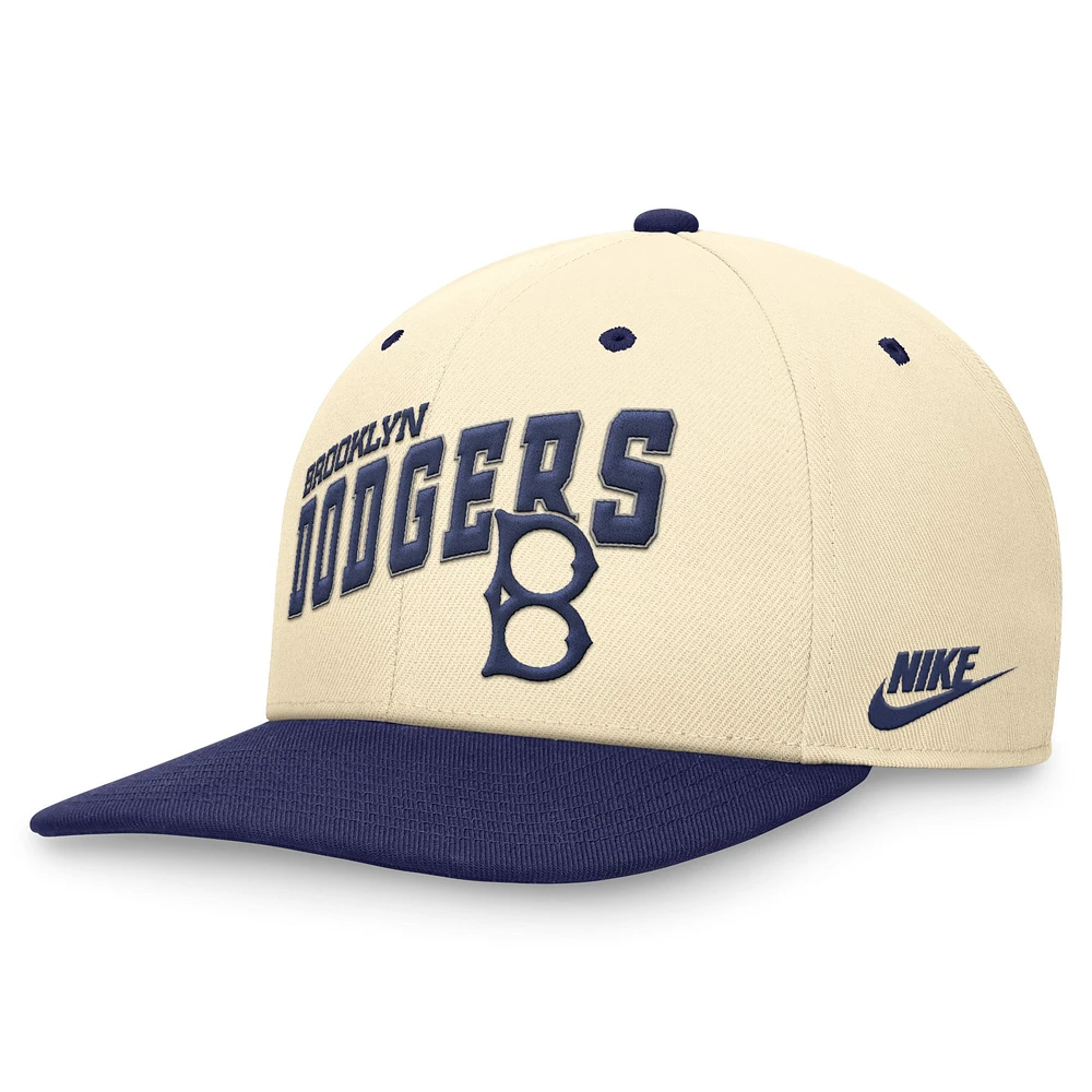 Casquette Snapback Performance Nike Crème/Royal Brooklyn Dodgers Rewind Cooperstown Collection pour hommes