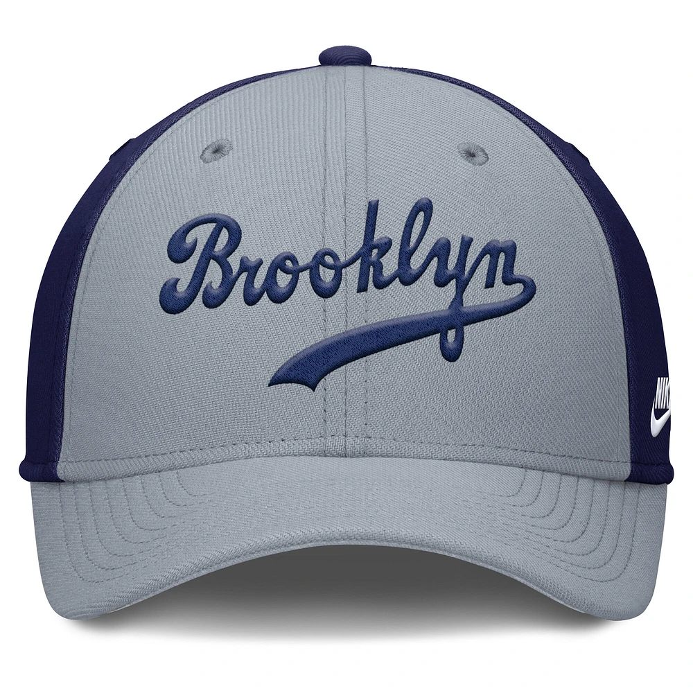 Men's Nike Gray/Navy Brooklyn Dodgers Rise Swoosh Performance Flex Hat