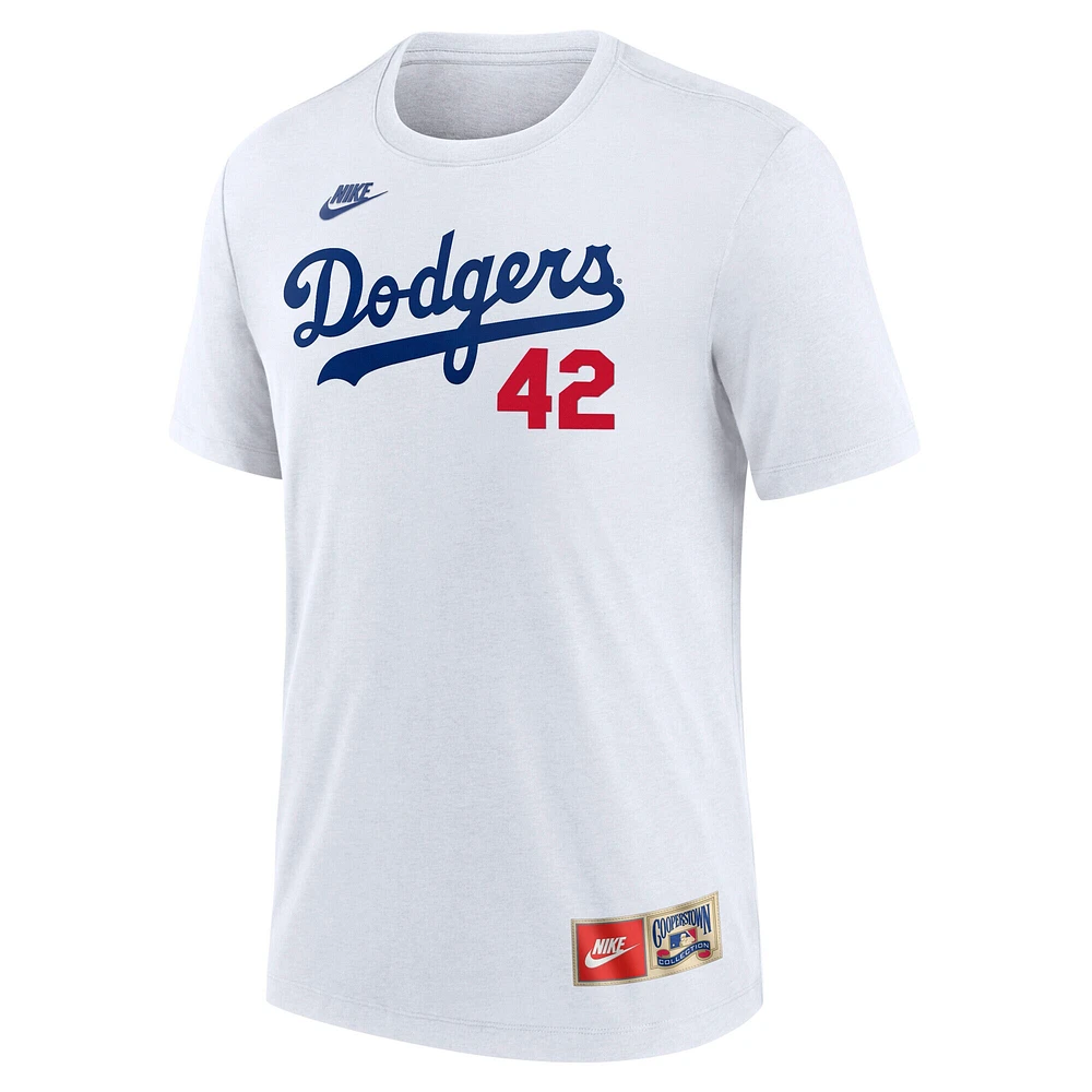 Men's Nike  Jackie Robinson White Brooklyn Dodgers Cooperstown Collection Tri-Blend Name & Number T-Shirt