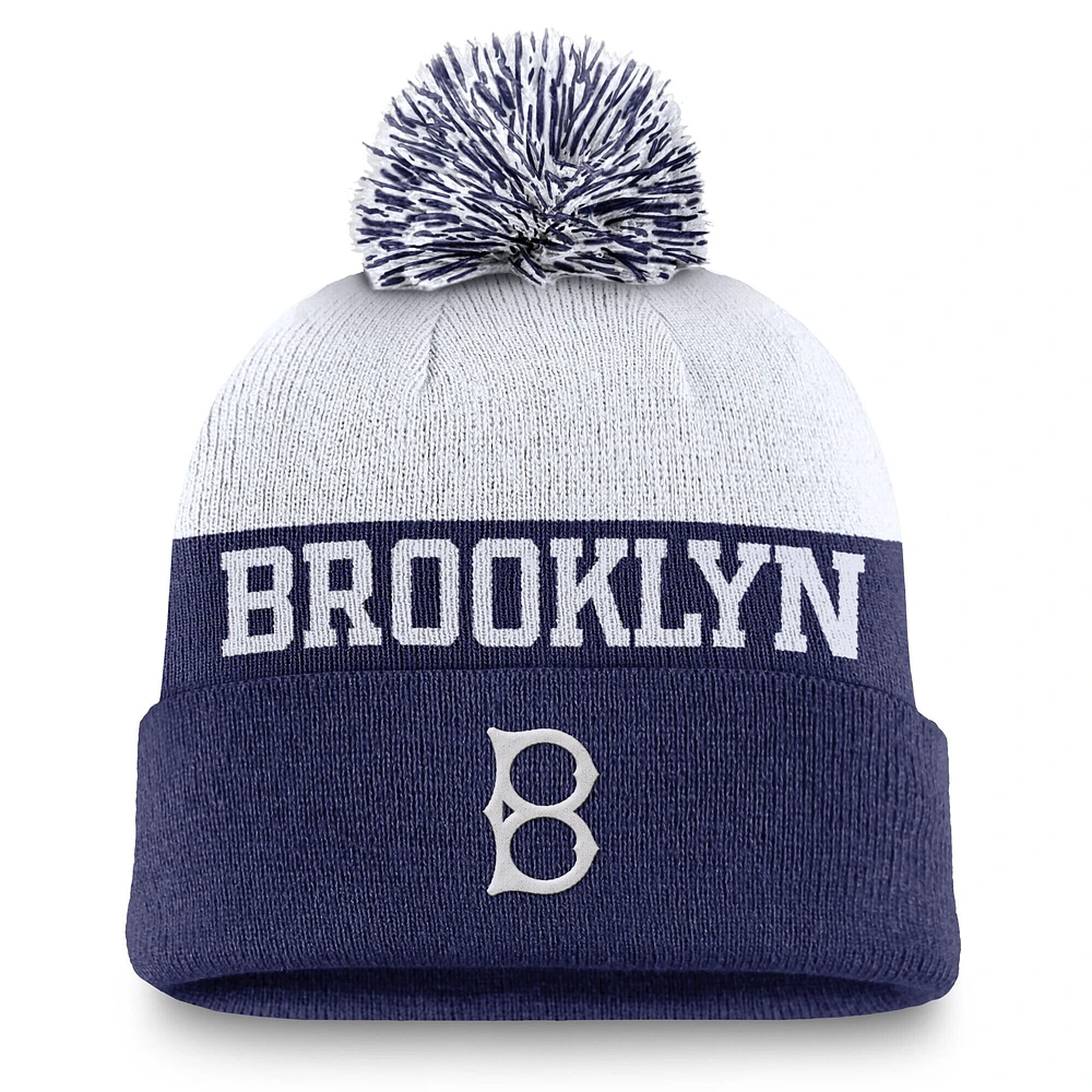 Men's Nike Navy/White Brooklyn Dodgers Peak Rewind Cuffed Knit Hat with Pom