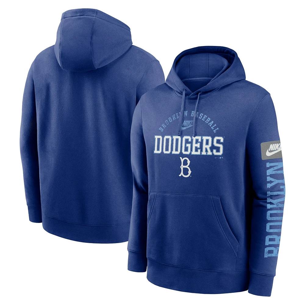 Men's Nike Royal Brooklyn Dodgers Cooperstown Collection Splitter Club Fleece Pullover Hoodie