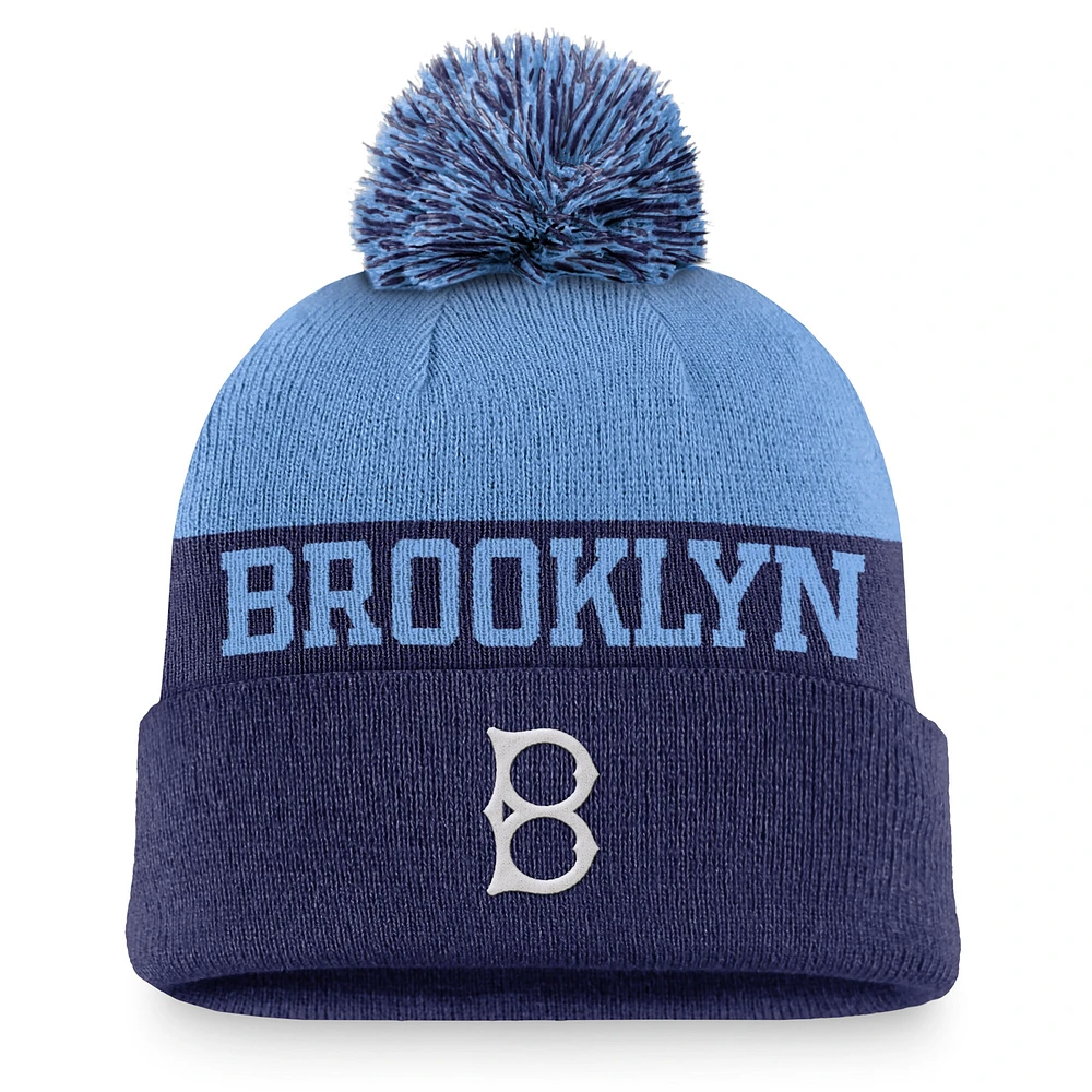 Bonnet en tricot à revers Nike Royal Brooklyn Dodgers Rewind Peak pour homme avec pompon