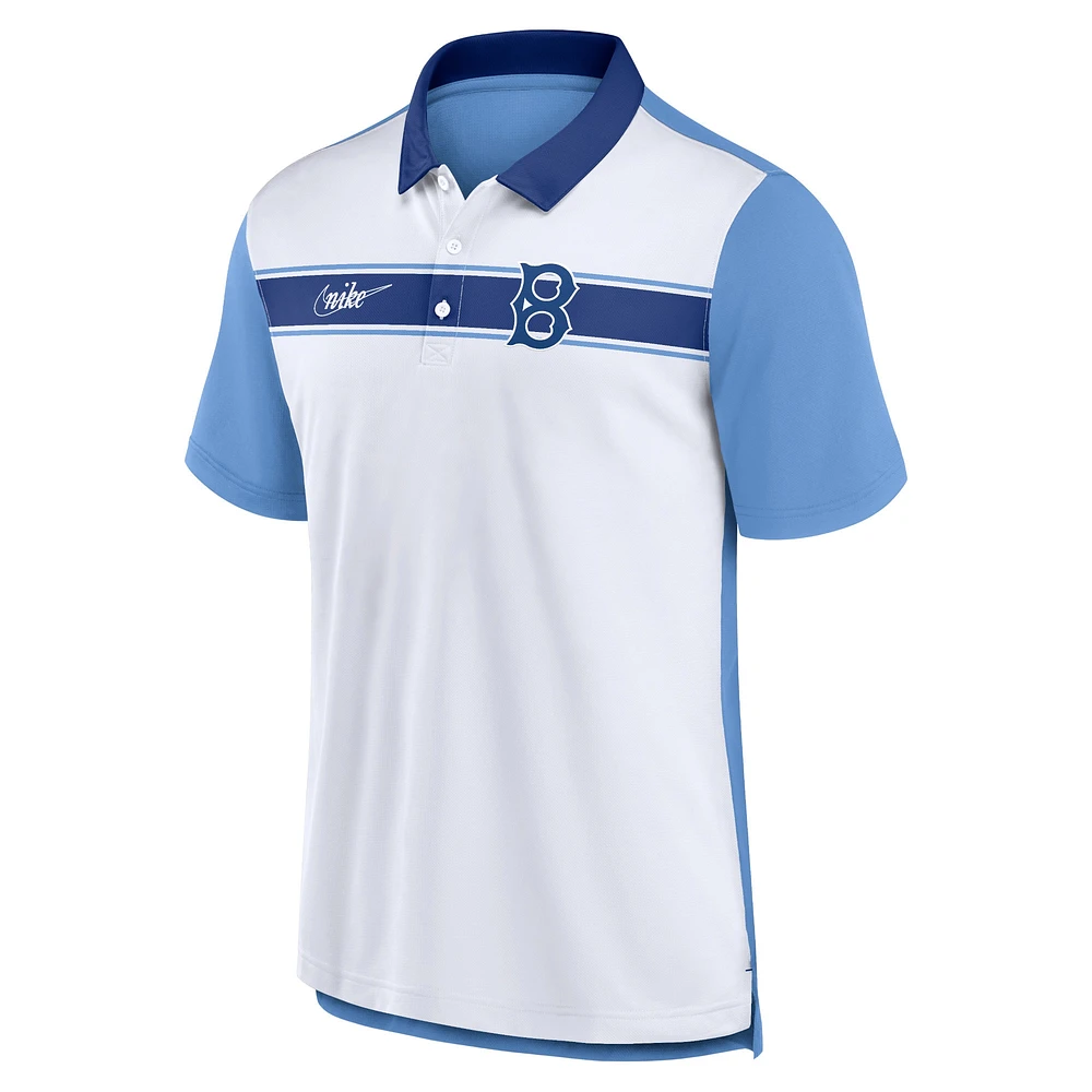 Men's Nike  White/Light Blue Brooklyn Dodgers Rewind Stripe Polo