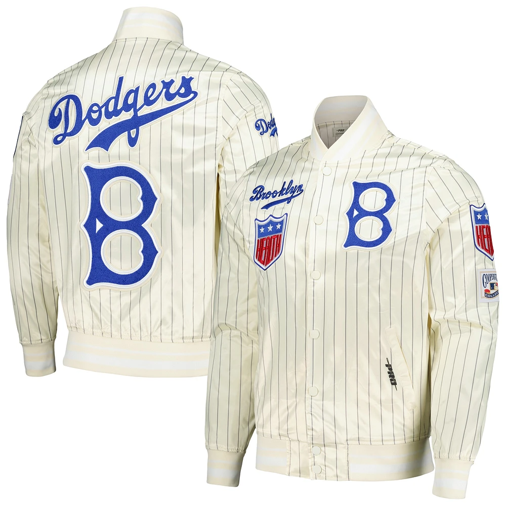 Men's Pro Standard Cream Brooklyn Dodgers Cooperstown Collection Pinstripe Retro Classic Satin Full-Snap Jacket