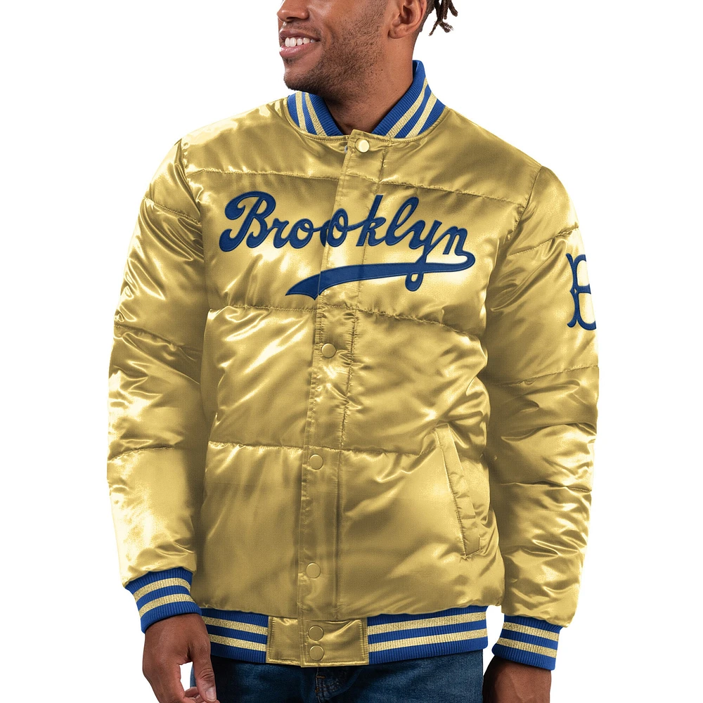 Men's Starter Gold Brooklyn Dodgers Cooperstown Collection Bronx Satin Full-Snap Bomber Jacket