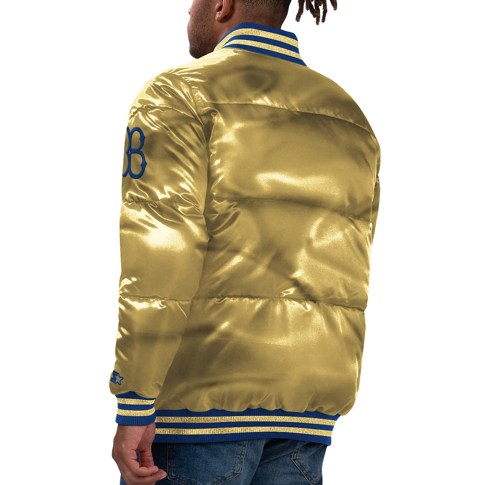 Men's Starter Gold Brooklyn Dodgers Cooperstown Collection Bronx Satin Full-Snap Bomber Jacket