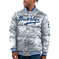 Men's Starter Silver Brooklyn Dodgers Cooperstown Collection Bronx Satin Full-Snap Bomber Jacket