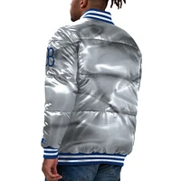 Men's Starter Silver Brooklyn Dodgers Cooperstown Collection Bronx Satin Full-Snap Bomber Jacket