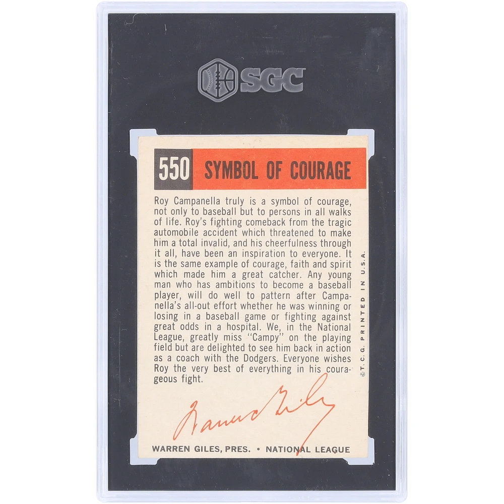 Roy Campanella Brooklyn Dodgers 1959 Topps Symbol of Courage #550 SGC Authenticated 6 Card