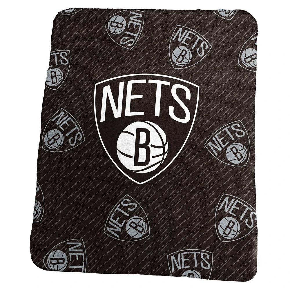 Brooklyn Nets Couverture classique en peluche avec logo répétitif 127 x 152,4 cm