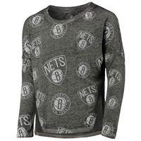 Girls Youth Heathered Black Brooklyn Nets Back Action Long Sleeve T-Shirt