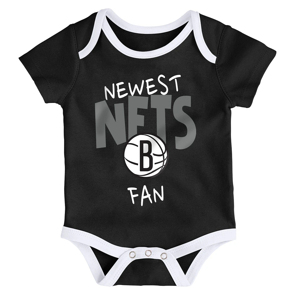 Ensemble de body 3 pièces Slam Dunk pour bébé noir/blanc/gris Brooklyn Nets